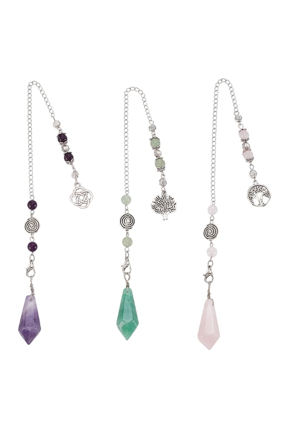 3 Pcs Pendulum for Divination 3 Styles Natural Gemstone Dowsing Pendulum with Round Ball Stone Point Pendulums Accessories
