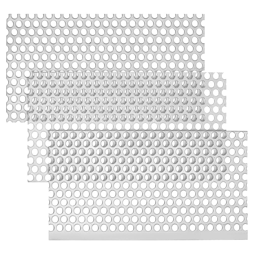 3 Pcs Perforated Metal Sheets 6mm Hole Mesh Stagger Expanded Sheet Mesh Plate 1.5mm Thickness 304 Stainless Steel Screen Decorative Meshes for Ventilation and Fume Filtration 7.9x3.9 inch