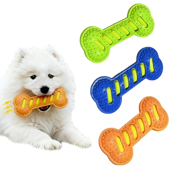 3 Pcs Pet Bone Toys, Puppies TPR Squeaky Toy, Dog Chew Plaything with Sound Effect, Cat Double-Layered Teeth Cleaning and Grinding Stick, for Small, Medium and Large Dogs