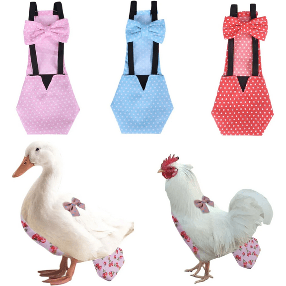 3 Pcs Pet Duck Chicken Diapers, Washable Chicken Diapers for Hens,Stylish Duck Diapers for Real Ducks,Reusable Poultry Nappy Clothes with Waterproof Inner Layer for Geese Hen
