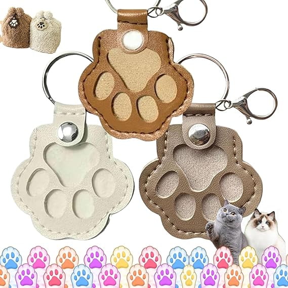 3 Pcs Pet Hair Storage Keychain,Dog Fur Storage Keychain,Leather Memorial Dog Cat Paw Hair Keepsake Key Chain Gifts(T)