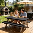 thumbnail image 1 of 3 Pcs Picnic Table Bench Cover Set,Stretch Polyester Fabric Waterproof Oilproof Tablecloth for Patio Porch Picnic Use,Washable Outdoor Furniture Protector with Storage Bag, 1 of 6