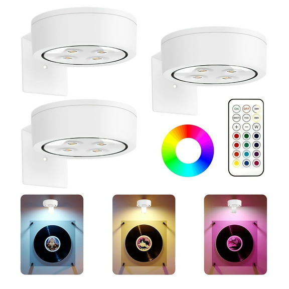 3 Pcs Picture Lights for Wall, 13 Color RGB Magnetic Led Art Display Light for Picture Frame, Wireless Battery Operated Painting Light with Remote Control, Party Home Wall Decor Puck Lights, White