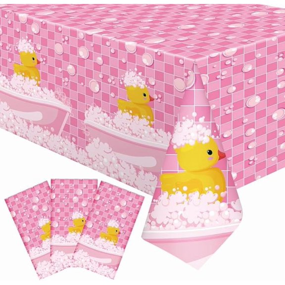 3 Pcs Pink Duck Plastic Tablecloths Disposable Duck Party Decor
