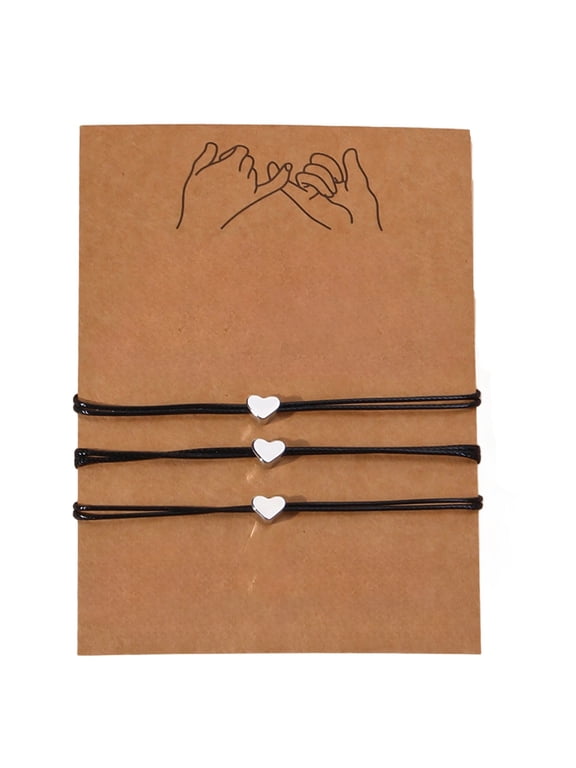 3 Pcs Pinky Promise Bracelets, Black String Heart Bracelet, Couples Distance Matching Bracelets, Excellent Friend Friendship Card Bracelets, Adjustable 7.1-12.6 in / 18-32 cm