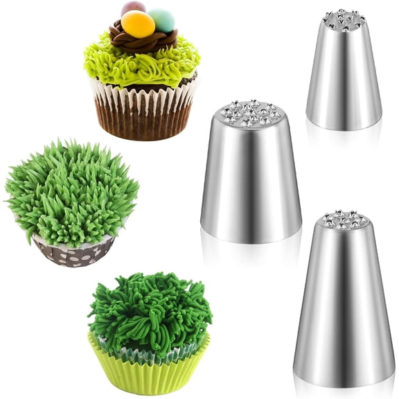 3 Pcs Piping Nozzle, Seamless Grass Tip Piping Nozzle For Cake Decorating Stainless Steel Grass Icing Tips For DIY Cake Decorating Baking Cookie Cream Cupcake