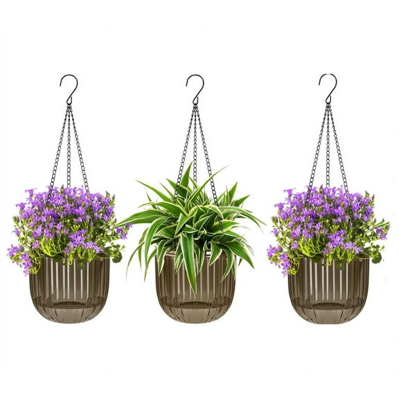 3 Pcs Plant Hanger with Removable Hooks,Self Watering Hanging Baskets,4.53Inch Plastic Flower Pots,Visible Hanging Baskets,for Garden Balcony Office Home Decor (Gray)