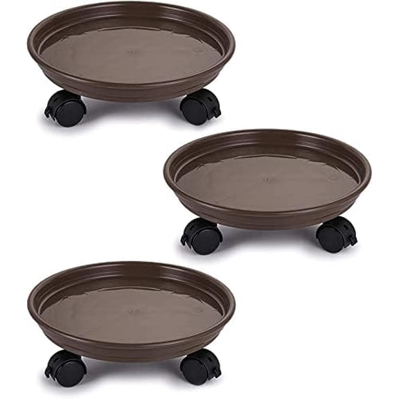 3 Pcs Plant Pallet Caddy Plant Stand Round Flower Pot Mover, Plant Pot Pallet Dolly Caster with Universal Wheels (Brown)