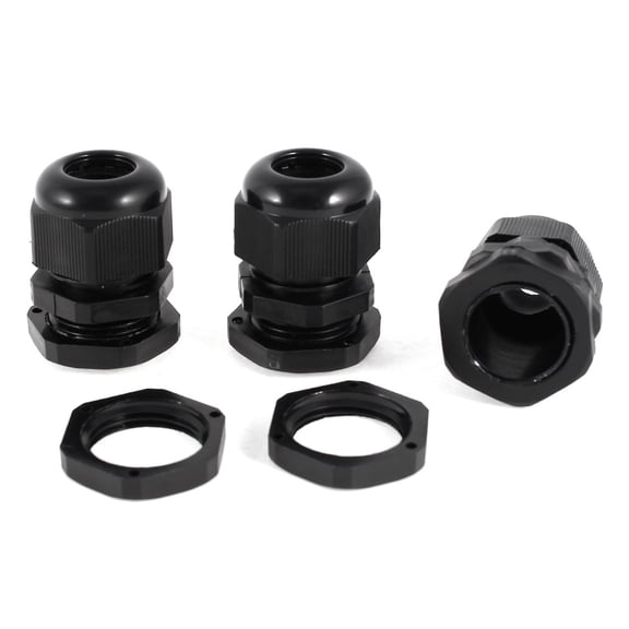 3 Pcs Plastic 6mm-12mm Waterproof Cable Gland Connector Fastener M20x1.5 Black