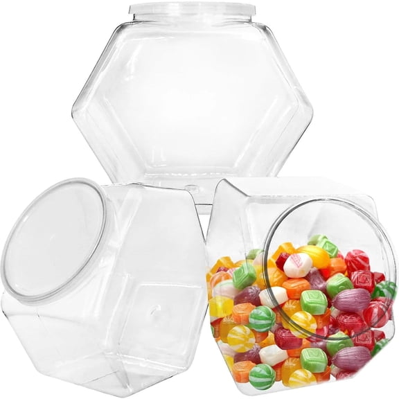 3 Pcs Plastic Candy Jars,Clear Cookie Jars 71 Oz for Kitchen Counter,Hexagon Coo