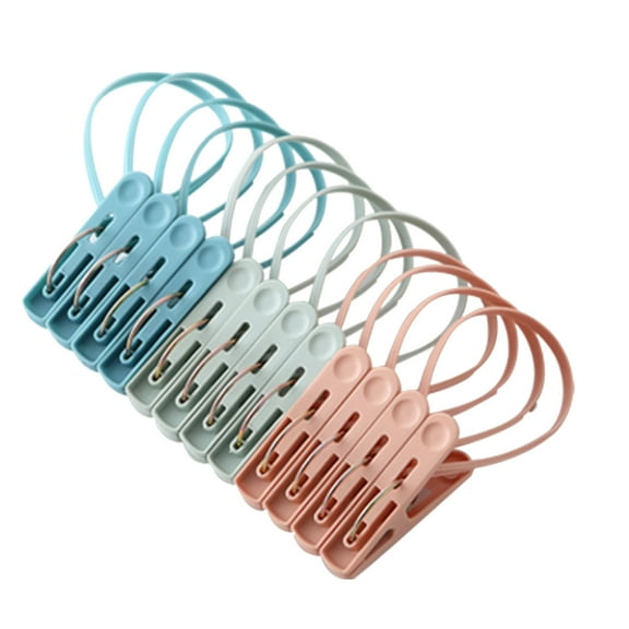3 Pcs Plastic Clothespins with Rope - Strong Windproof Clips for Drying Clothes, Underwear, Travel - Metal Spring, Sturdy Grip, 12-Pack - Multi-Color Random