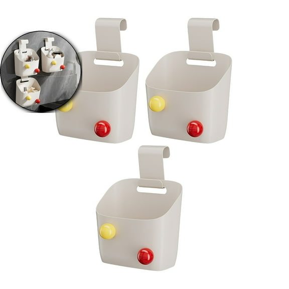 3 Pcs Plastic Hanging Basket Kitchen Storage organizer, Basket with Detachable Hook for Cabinet Door(White)