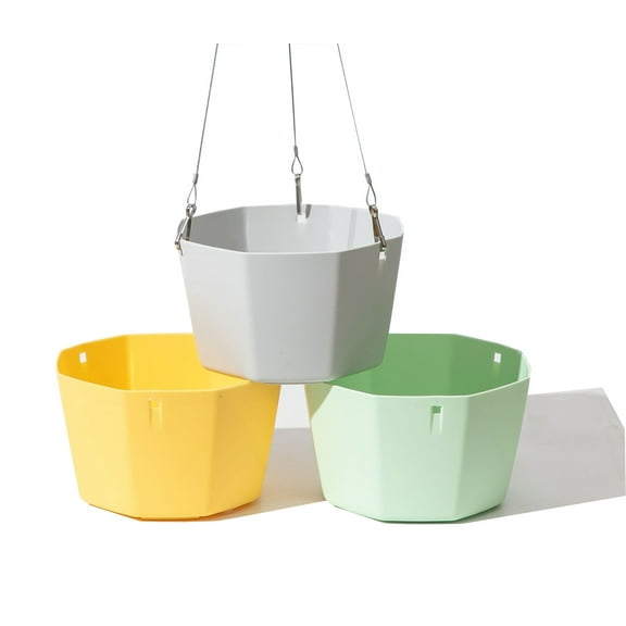 3 Pcs Plastic Hanging Plant Pots,Bexikou 6 Inch Hanging Plant Containers Hanging Planters with Drainage Holes and Hooks for Home Garden Balcony Porch