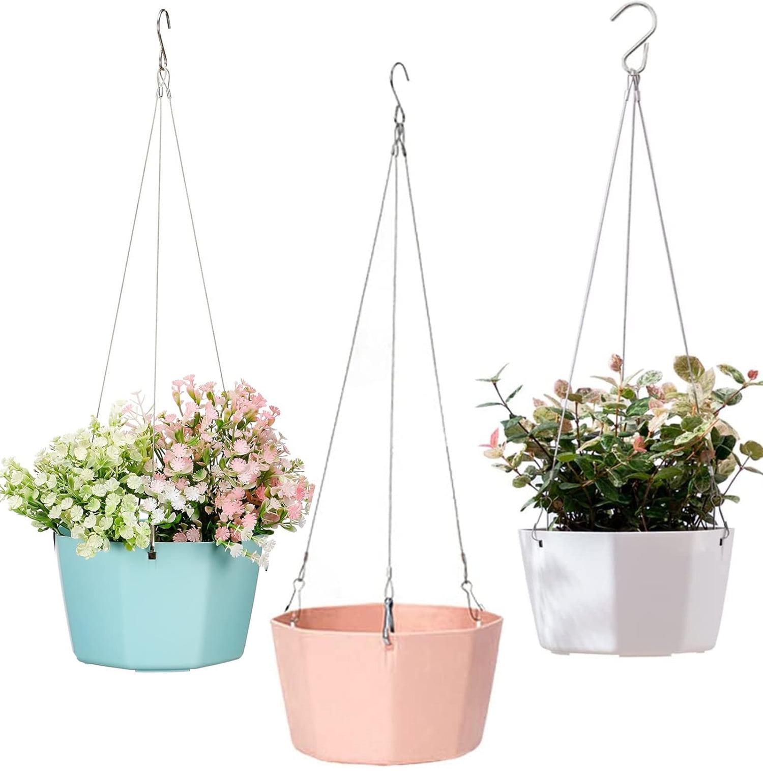 3 Pcs Plastic Hanging Planter,Hanging Flower Plant Pots with Hook ...