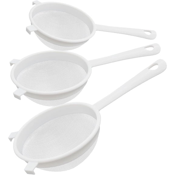 3 Pcs Plastic Nylon Fine Mesh Kefir Strainer Set with Handle, Sieve Fine Mesh Colander Flour Sifter for Yogurt Baking Kitchen Kefir Tea Juice Pasta