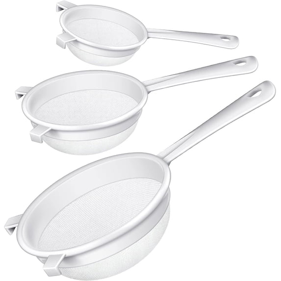 3 Pcs Plastic Nylon Mesh Strainer Colander with Handle Double Ear Fine Food Mesh Strainer Flour Sifter for Baking Kitchen Colander Sifter Kefir Tea Juice Pasta(3 Inch, 4 Inch, 5.5 Inch)