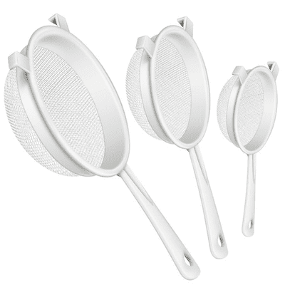 3 Pcs Plastic Nylon Mesh Strainer Colander with Handle Double Ear Fine Food Mesh Strainer Flour Sifter for Baking Kitchen Colander Sifter Kefir Tea Juice Pasta(3 Inch, 5 Inch, 7 Inch)