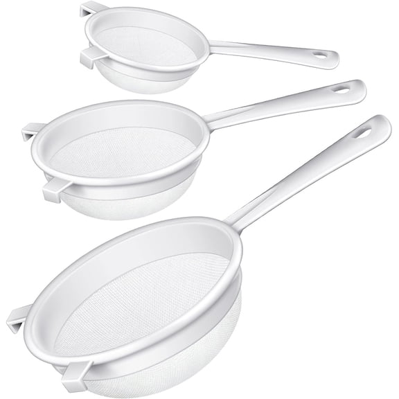 3 Pcs Plastic Nylon Mesh Strainer Colander with Handle Double Ear Fine Food Mesh Strainer Flour Sifter for Baking Kitchen Colander Sifter Kefir Tea Juice Pasta(3 Inch, 4 Inch, 5.5 Inch)