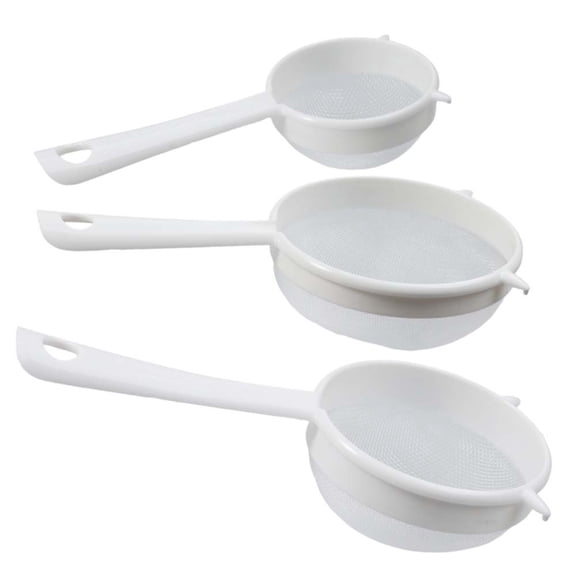 3 Pcs Plastic Nylon Mesh Strainer Colander with Handle Double Ear Fine Food Mesh Strainer Flour Sifter for Baking Kitchen Strainer Sifter