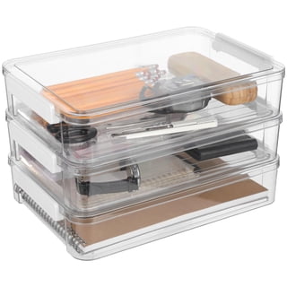 3 Pcs Plastic Storage Bins with Lids, Stackable File Document Storage Boxes with Latches, Clear Art Supply Organizer Boxes, Large Capacity A4 Paper Containers