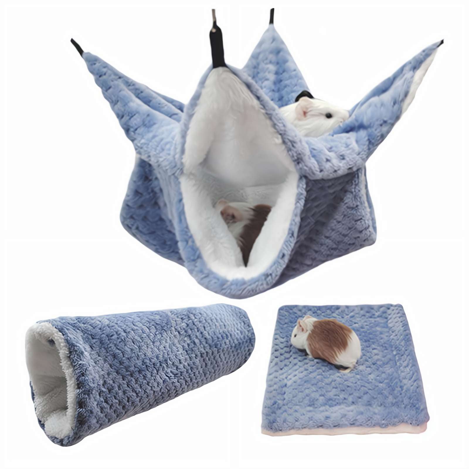 View of 3 Pcs Plush Hamster Hammock Set Sugar Glider Hanging Cage Accessories ...