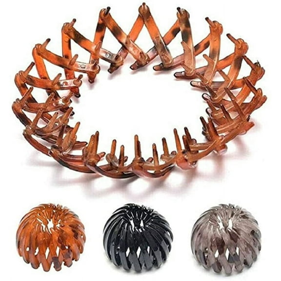 3 Pcs Ponytail Hair Bun Holders, Expandable Ponytail Holder Clip Bird Nest Shaped Hair Clips, Fashion Retro Leopard Print Hairstyle Headbands, Ponytail Holders for Thick Hair