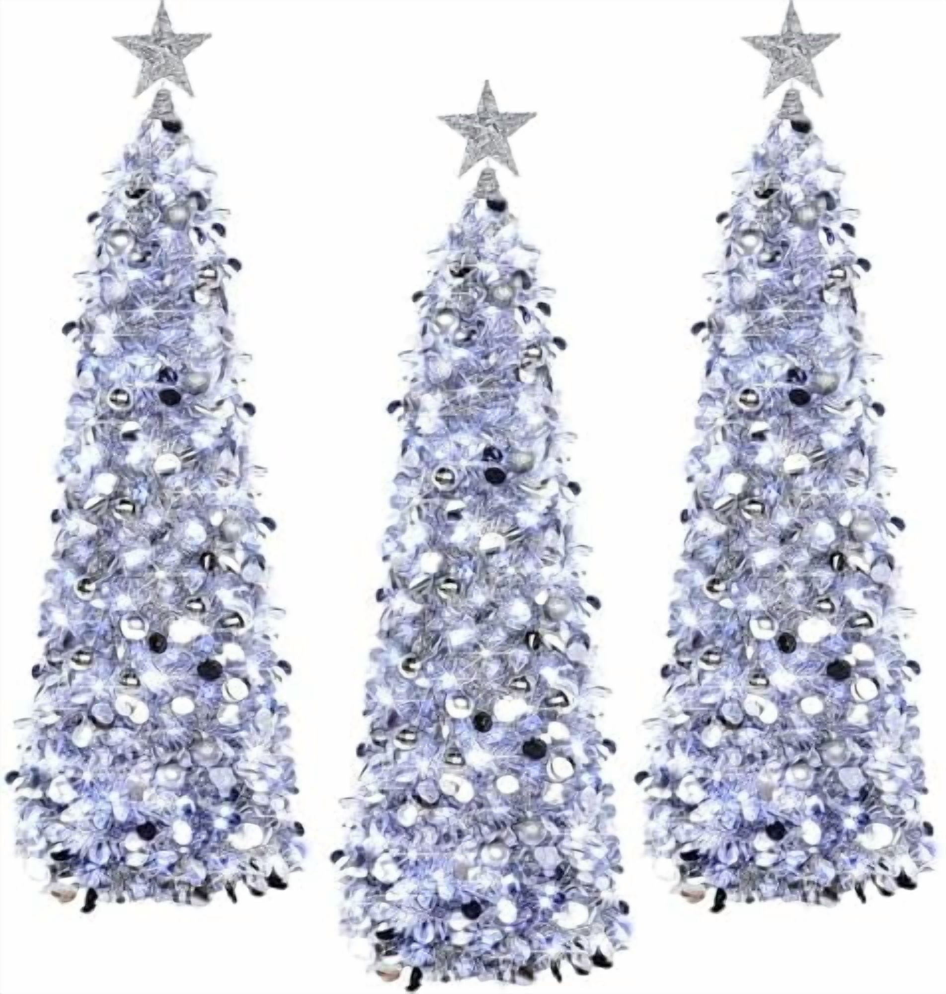 3 Pcs Pop up Christmas Tree 5ft Tinsel Xmas Trees with LED String Light ...