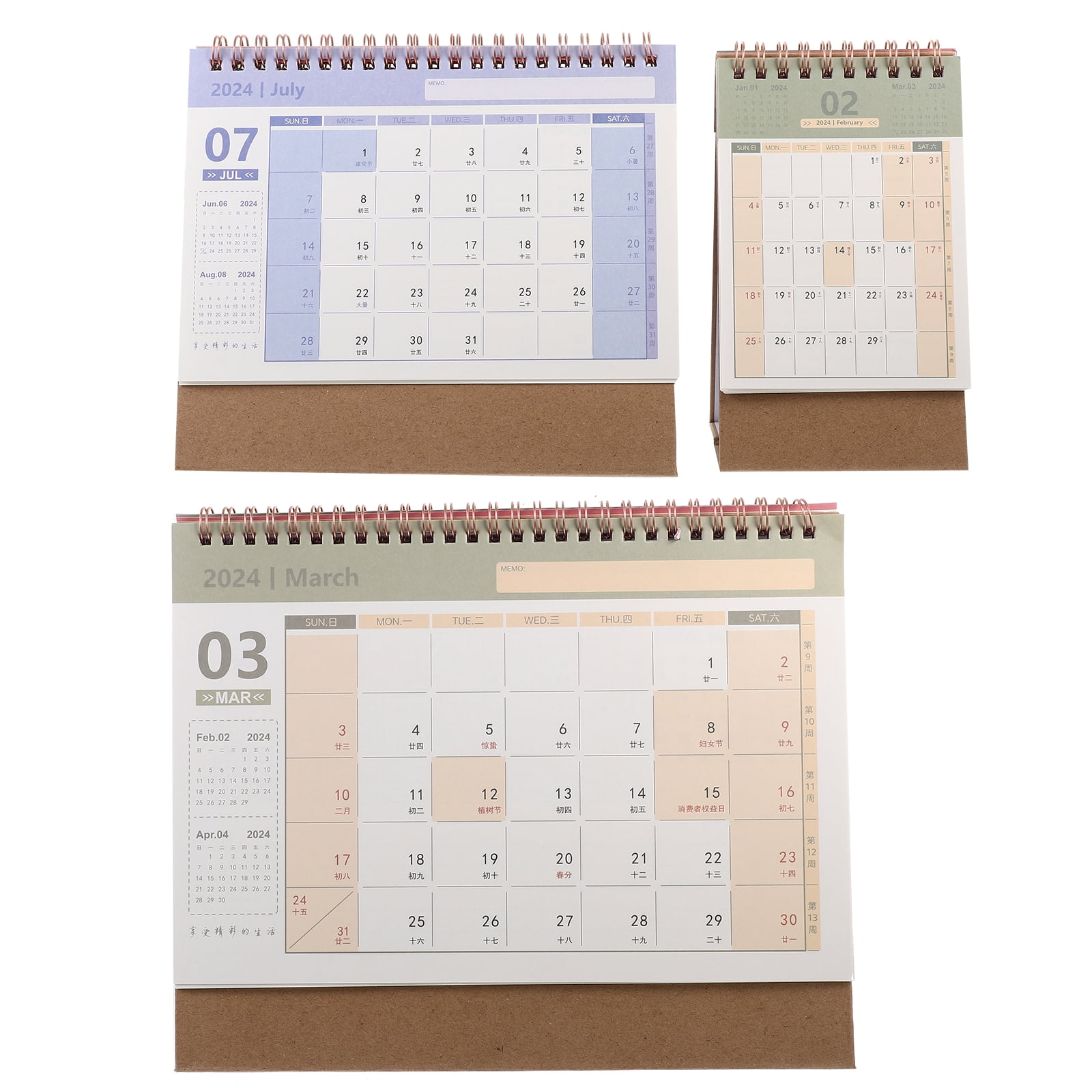 3 Pcs Portable Desktop Mini Calendar Monthly Calendar Notepad Desk