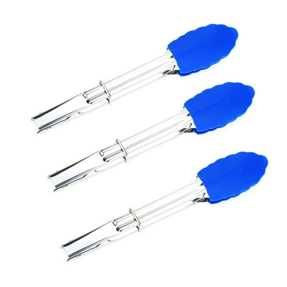 3 Pcs Kitchen Tongs with Silicone Tip,Mini Metal Cooking Tongs,Non-Stick,Stainless Steel,Heat Resistant Locking Tongs for Cooking,Barbecue,Salad,Grilling,Frying (Blue,7 Inches)