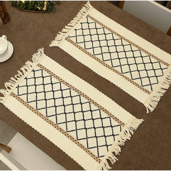 3 Pcs Premium Waterproof Mesh Table Runner with Short Tassels - Stain-Resistant Dining Table Mats