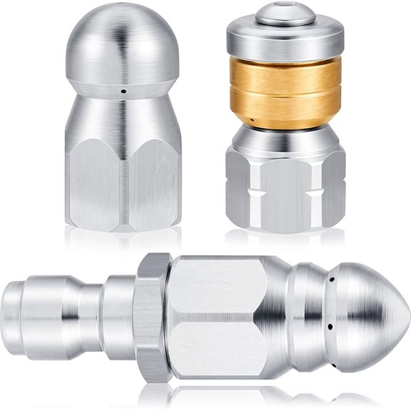 3 Pcs Pressure Washer Sewer Jetter Nozzle Kit Stainless Steel Rotating Button Nose Jet Nozzle with Different Model Pressure Drain Hose Spray Head for 1/4'' Quick Connector, 5000 Psi
