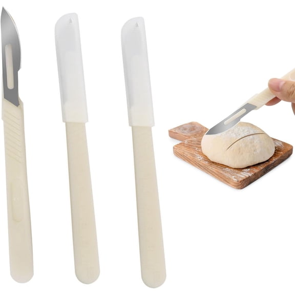3 Pcs Professional Portable Dough Cutter with Built-in Ruler | Bread Cutter Kit | Stainless Steel Bread Scoring Blades for Sourdough Baking & Cake Cutting Tools (6.06in0.55in)