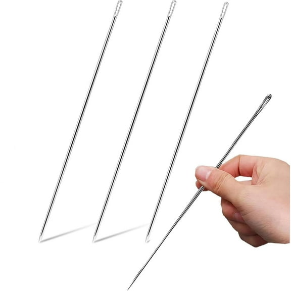 3 Pcs Professional Upholstery Needles,10'' Big Eye Hand Sewing Needles,Stainless Steel Lei Needle,Long Straight Hand Needles for Home Quilting, Stitching, Crafting - 25cm Length 3mm Thickness