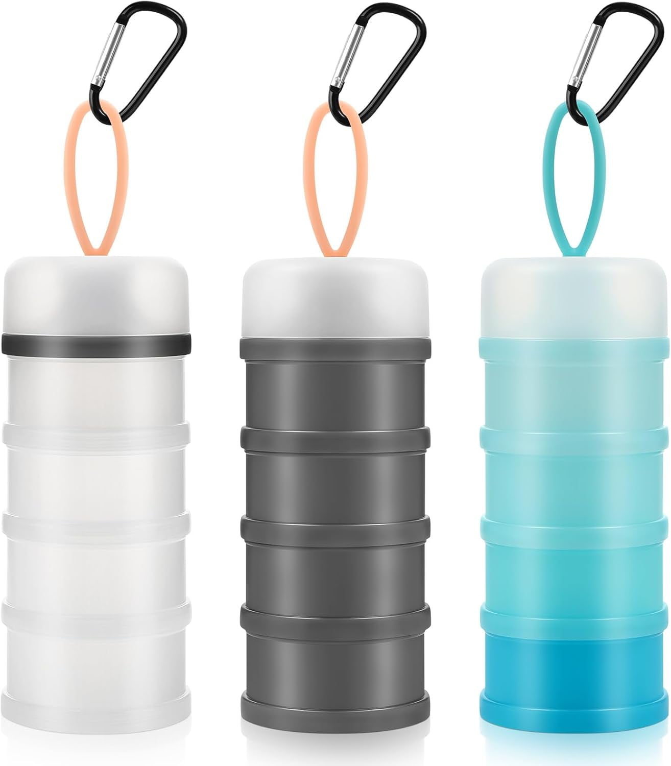 3 Pcs Protein Powder Container to Go with Funnels Stand, 4 Compartments ...
