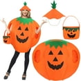 thumbnail image 1 of 3PCS Pumpkin Costume Adult Set for Women Men Unisex, Funny Halloween Pumpkin Costume with Pumpkin Hat and Pumpkin Bag for Halloween Party Cosplay Role Play Fancy Dress, 1 of 7