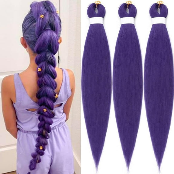 3 Pcs Purple Braiding Hair, Wig Ponytail Pink Gradient,Synthetic Crochet Braiding Twist Hair Halloween Costume Cosplay 26 Inch