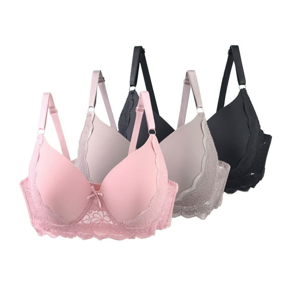 3 Pcs Push-Up Underwire Bras Womens Floral Lace Full Coverage Bralette Underwear Adjustable Strap Supportive T-Shirt Bras, 46/105C