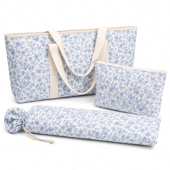 KYJiuLiu Quilted American Mahjong Bag Set, Blue Floral, 3-Piece