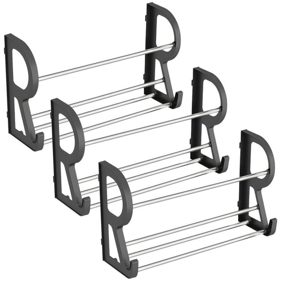 3 Pcs of RV Shoe Rack for Wall, Stainless Steel Shoe Holder with Hooks, No-Drill Shoe Organizer, Great for Entryway and Bedroom, Black, Space-Saving Design