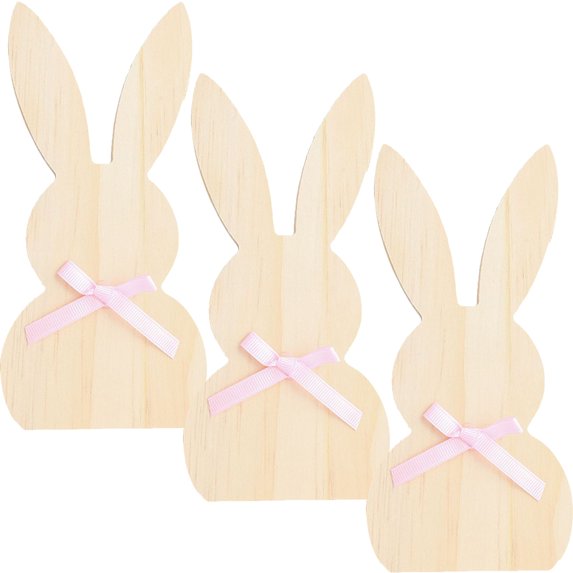 3 Pcs Rabbit Wooden Sign Decoration DIY Bunny Cutouts Easter Decorations Emblems Paper Kids Safety Party Favor Office