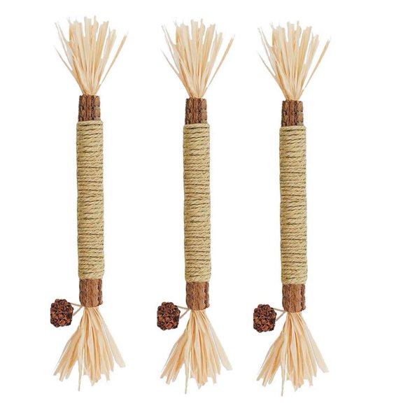 3 Pcs Raffia Pet Cats Chew Sticks, for Cats Remove Tartar,Freshen Their Breath,Increase Appetite,Calm Cat Anxiety and Stress,Cat Dental Toy