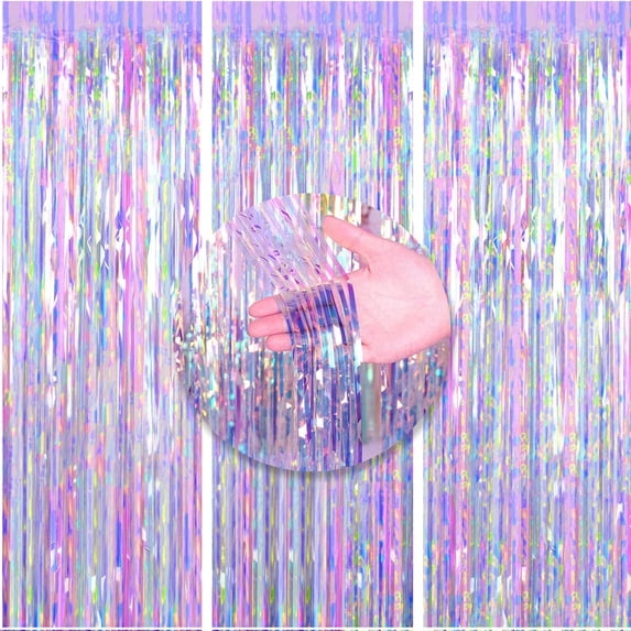 3 Pcs Rainbow Color Door Streamers Tinsel Curtain Party Streamers Backdrop Fringe Foil Wall Background for Birthday Halloween Christmas Wedding Party Decoration(3.3 ft x 9.8 ft)