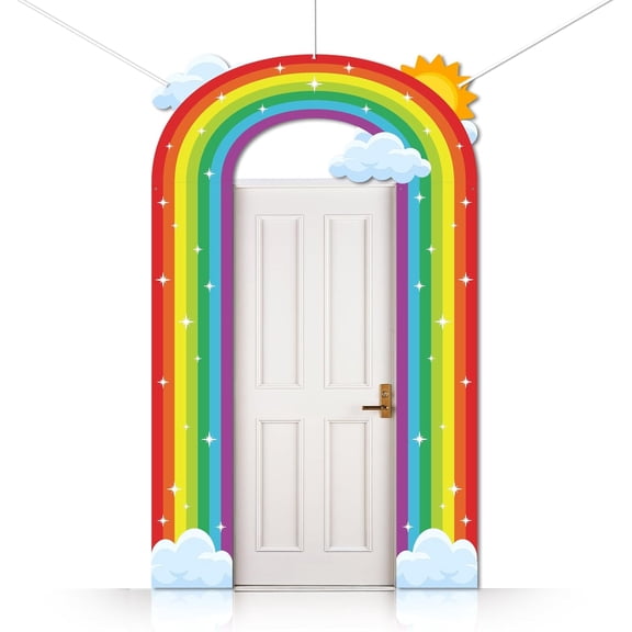3 Pcs Rainbow and Cloud Decorations Porch Sign Banner Rainbow and Cloud Theme Party Decorations Hanging Welcome Door Banner Multi-color