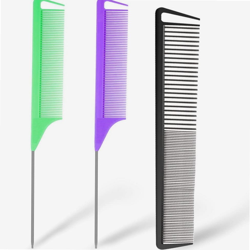 3 Pcs Rat Tail Comb Parting Comb for Braids Barber Styling Combs Carbon ...