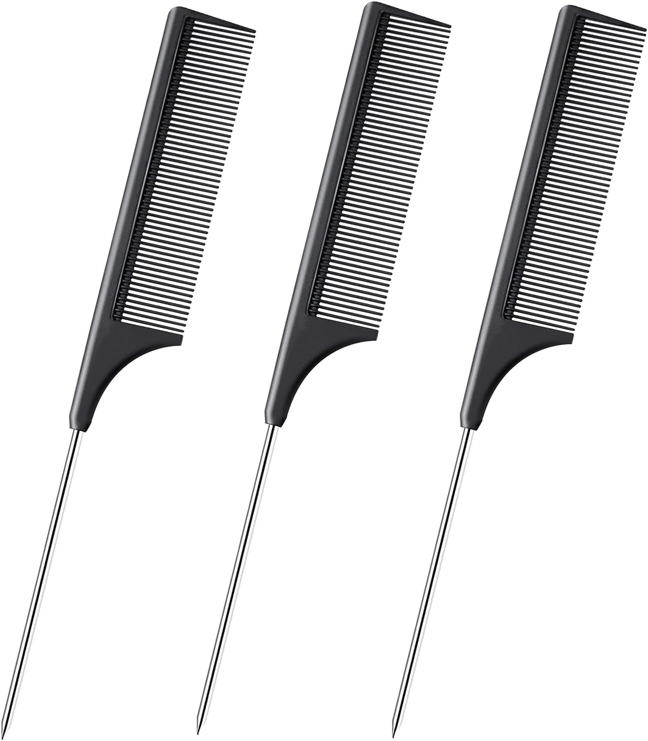 3 Pcs Rat Tail Combs Salon Hairdressing Comb with Stainless Steel