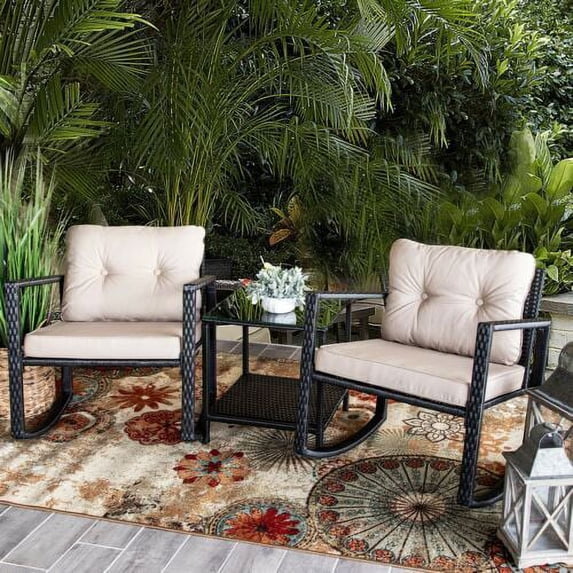 3 Pcs Rattan Wicker Furniture Table Chair Sofa Patio Outdoor Rocker