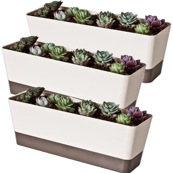3 Pcs Rectangular Plant Pot,Bexikou 12" Flower Planter Box with Drainage Hole & Tray,Windowsill Container for Succulent, Herbs, Vegetable