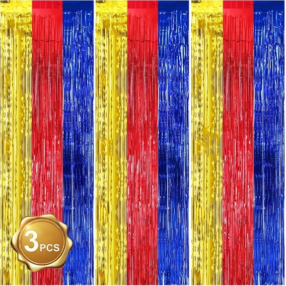 3 Pcs Red Blue Gold Door Streamers Curtain Birthday Party Streamers Backdrop Happy Birthday Party Wall Background for Party Decoration Photo Booth Props(3.28 ft x 6.56 ft) 3 Pack-red blue gold