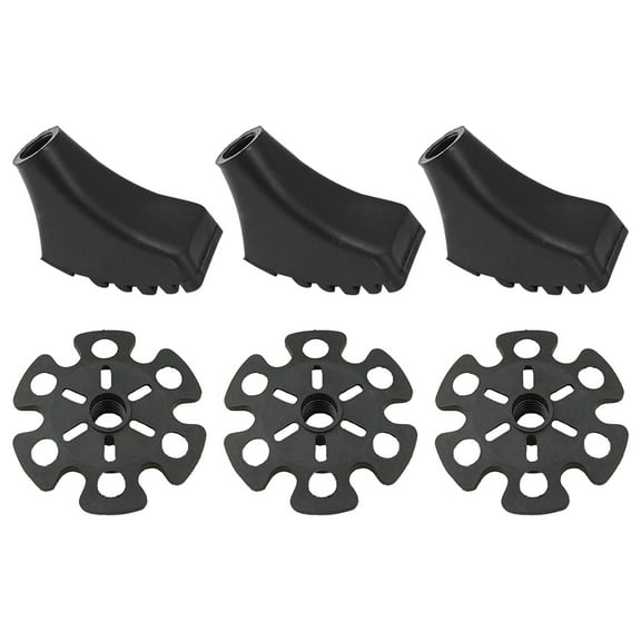 3 Pcs Removable Snowflake Shape and 3 Pcs Replaceable Shoe Shape Antiskid Rubber Tips for Walk Camp Ski Foot Trekking Pole Hiking Poles Walking Sticks Replacedable Hiking Accessories (Black)