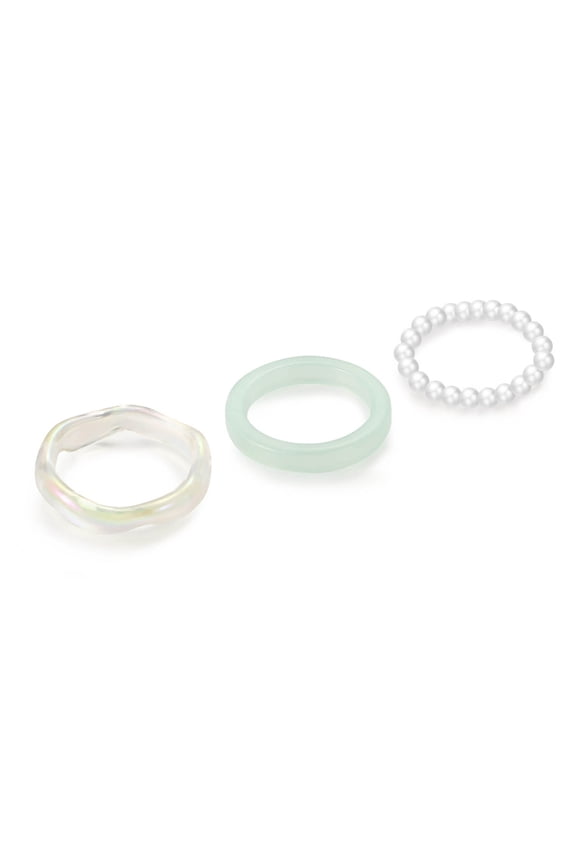 3 Pcs Resin Finger Rings Beaded Elastic Stackable Ring Fashion Statement Ring